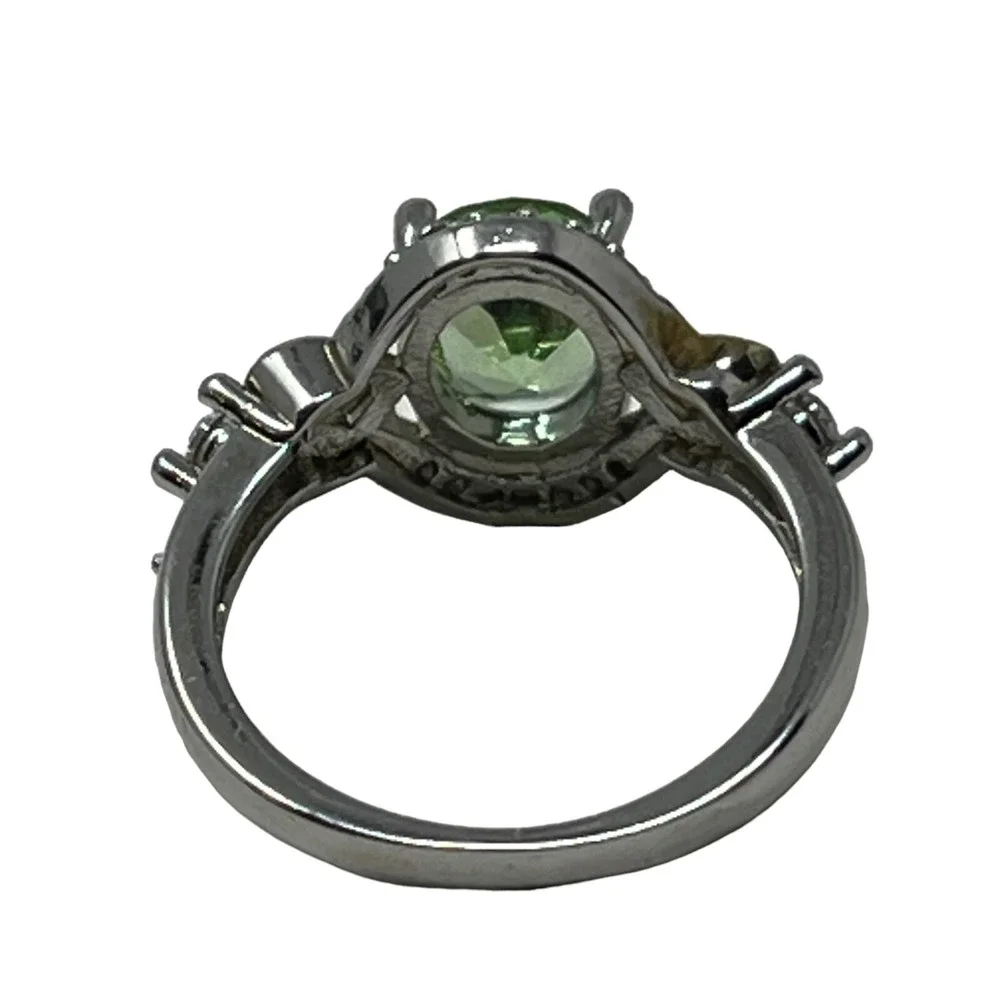JEWLR Womens Ring 925 Sterling Silver and Gold Tone Light Green and Clear Stones